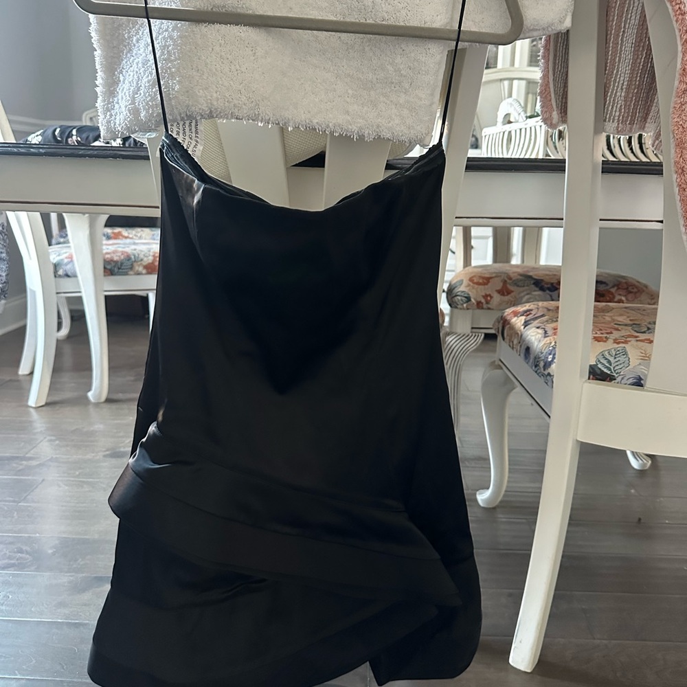 Alice and Olivia, Strapless Black Satin Dress, fit and flare